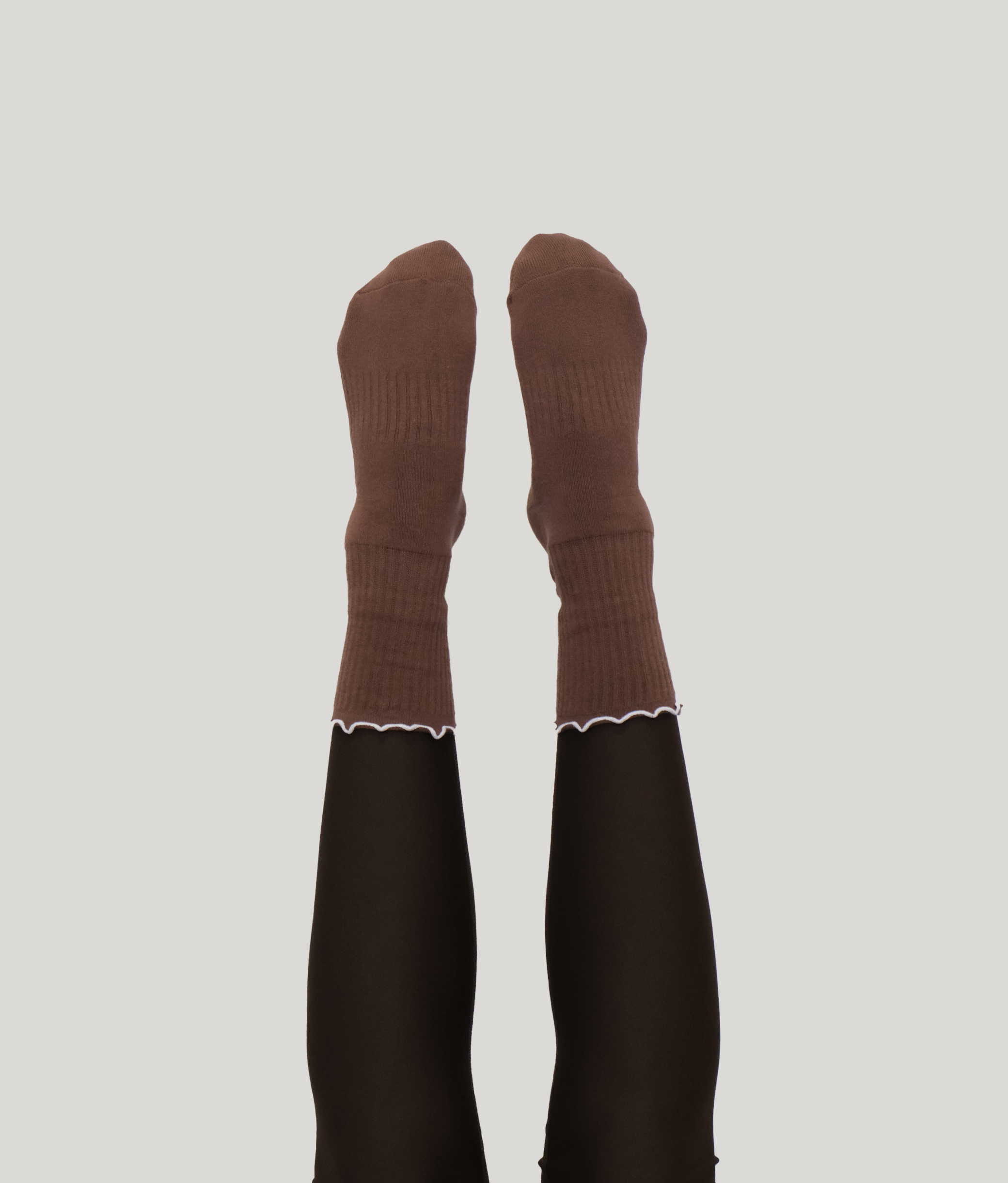 Frill Top Pilates Grip Socks - Brown