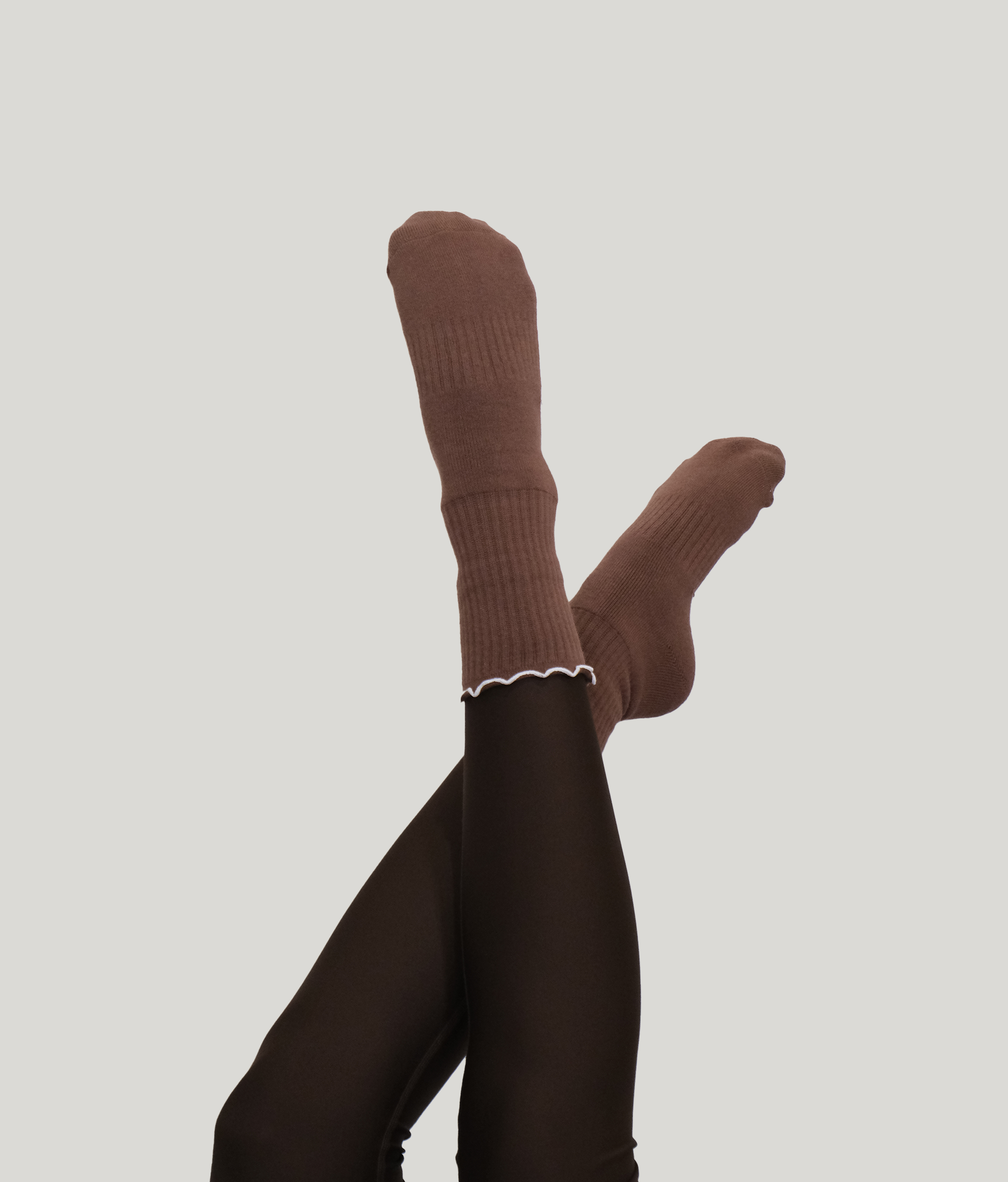 Frill Top Pilates Grip Socks - Brown