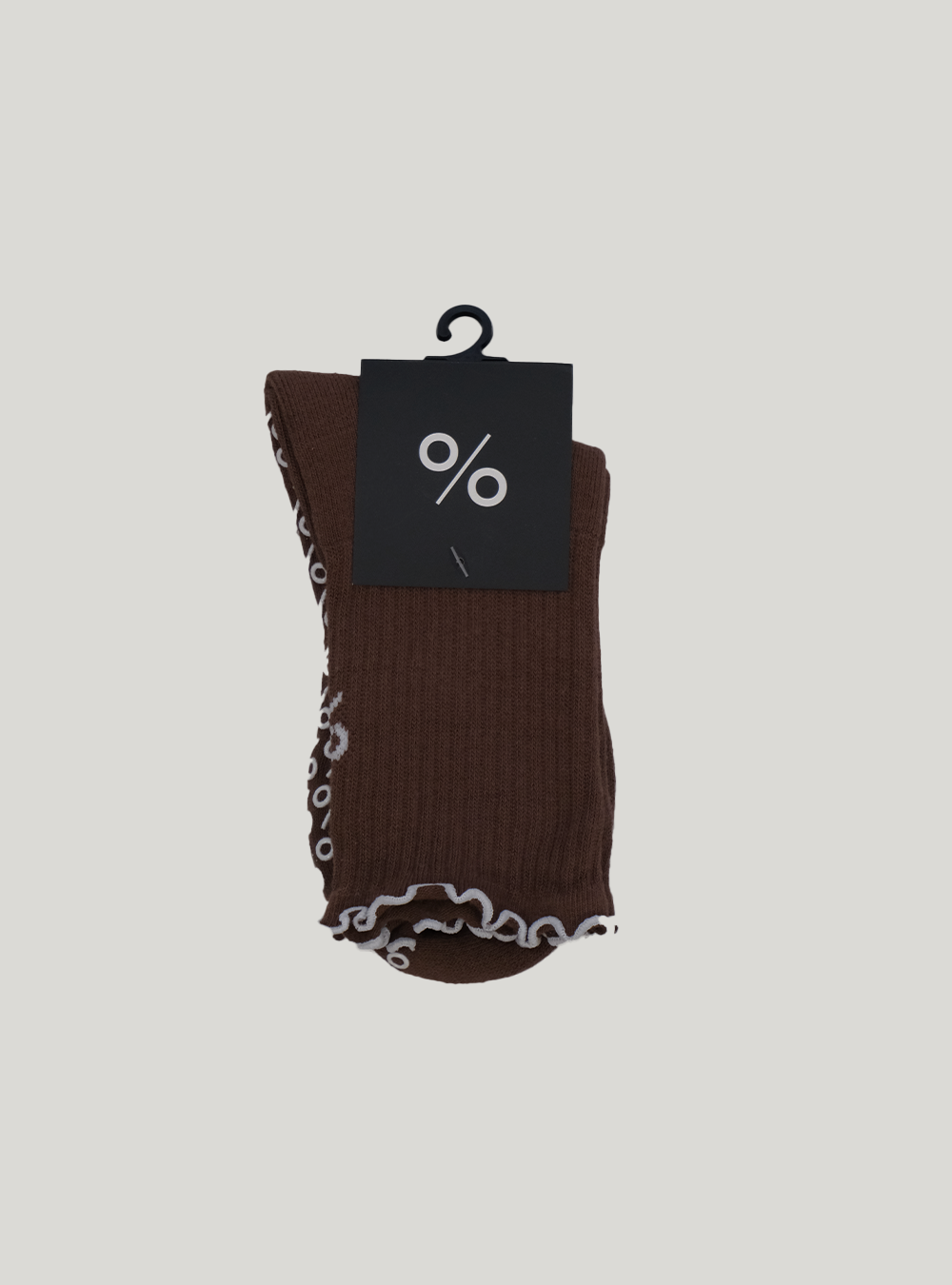 Frill Top Pilates Grip Socks - Brown