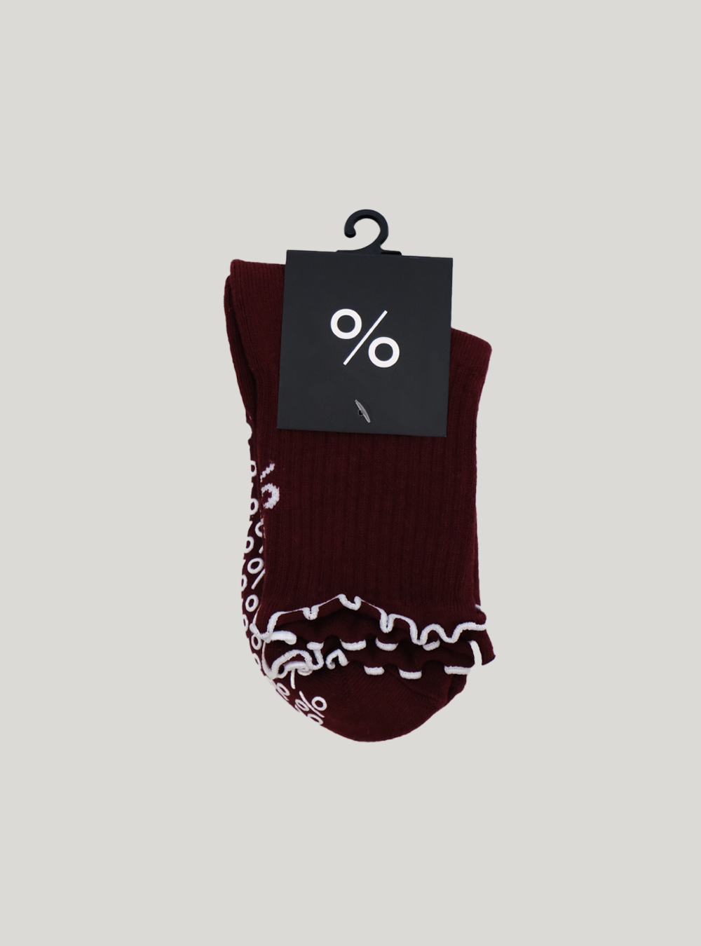 Frill Top Pilates Grip Socks - Dark Red Burgundy