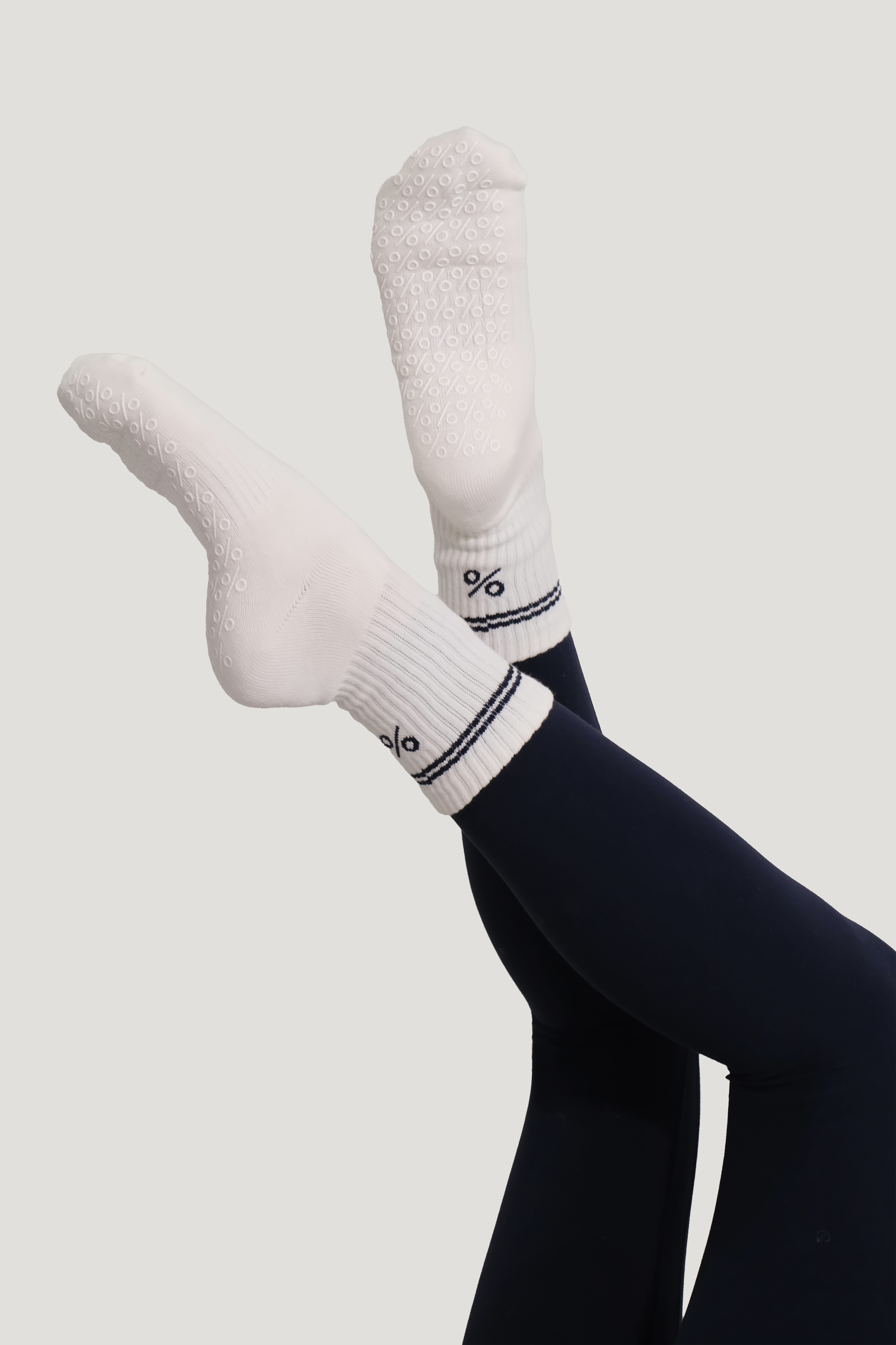 Percent Pilates Socks - Cream and Navy