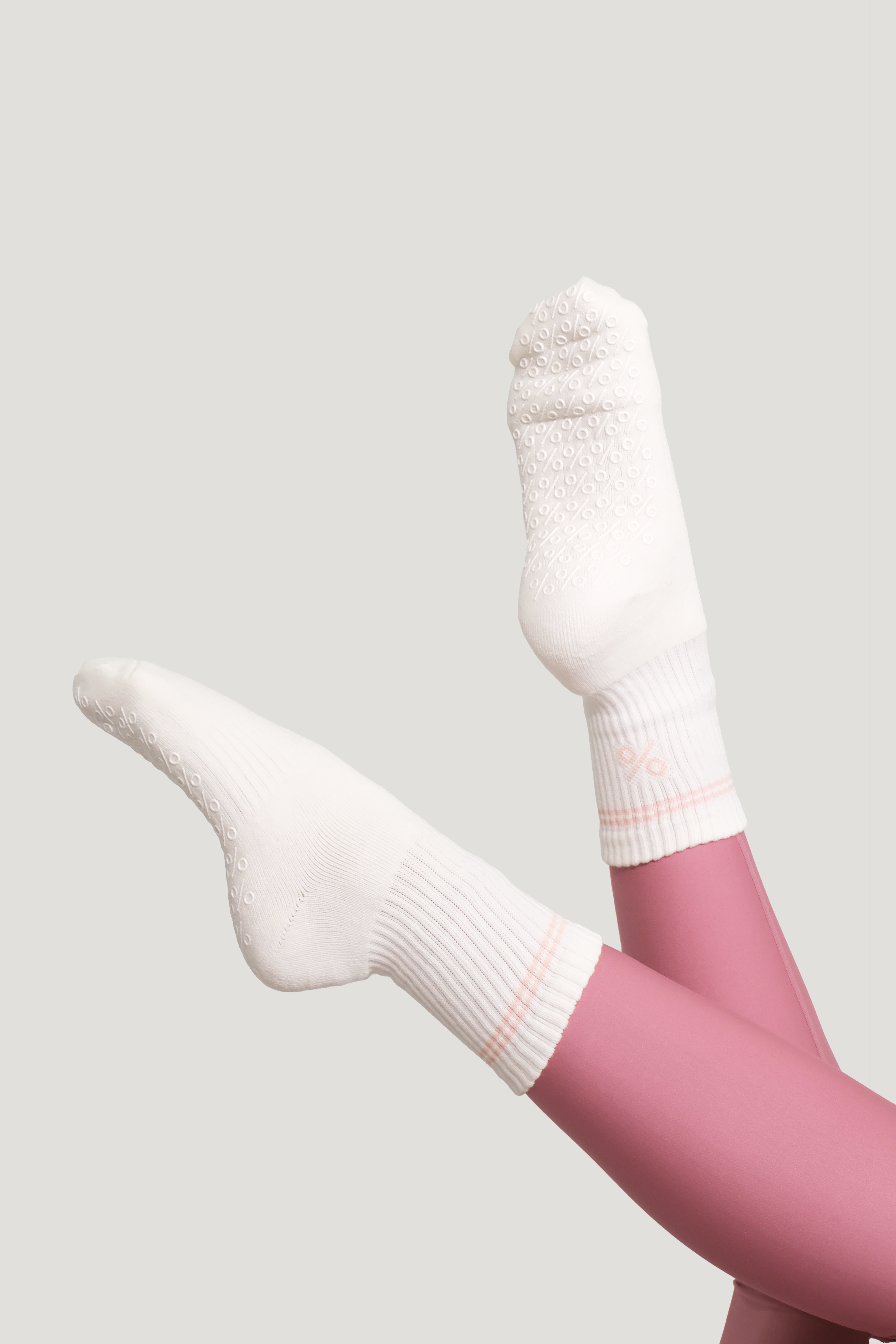 Percent Pilates Socks - Cream and Pink