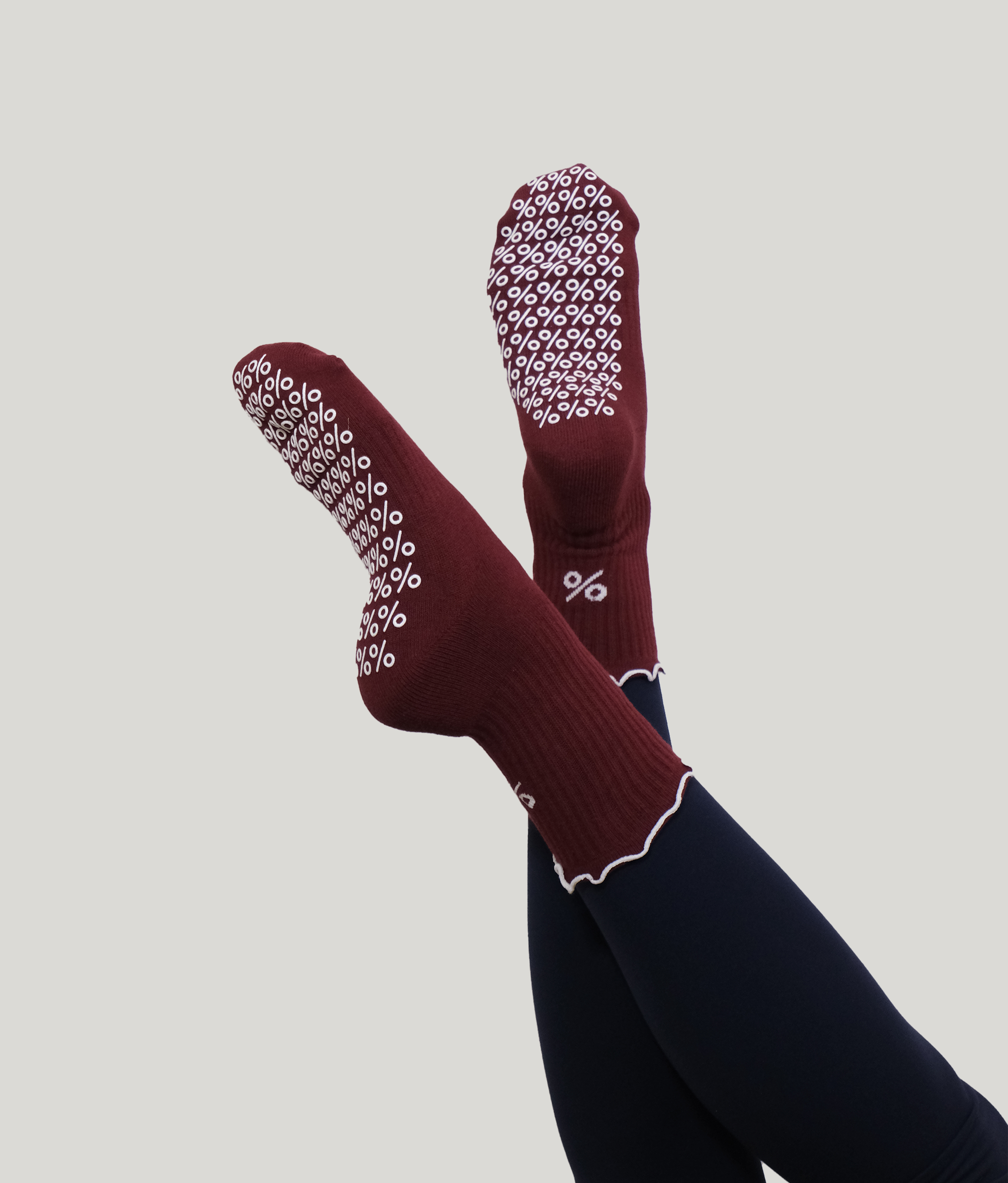 Frill Top Pilates Grip Socks - Dark Red Burgundy
