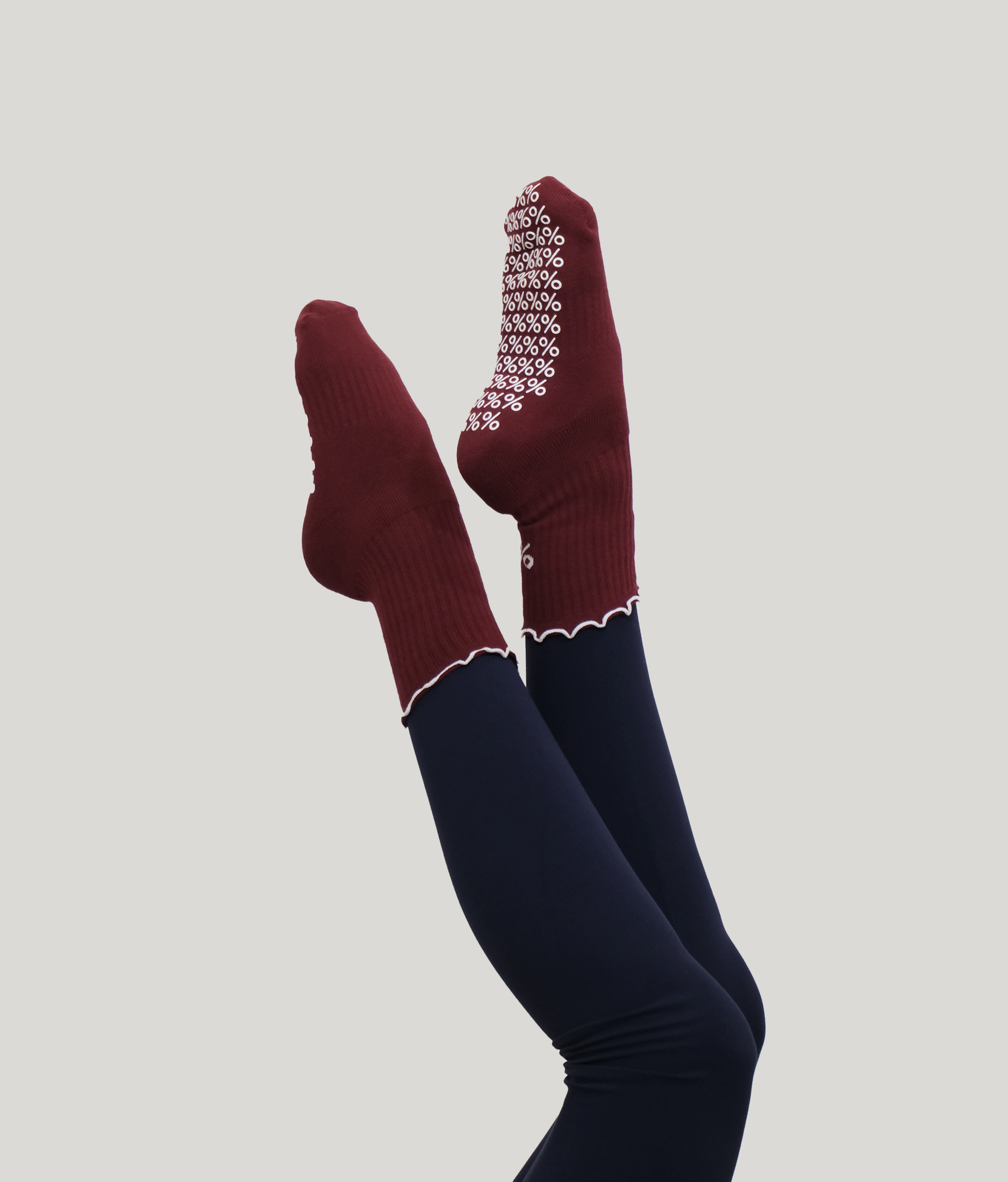 Frill Top Pilates Grip Socks - Dark Red Burgundy