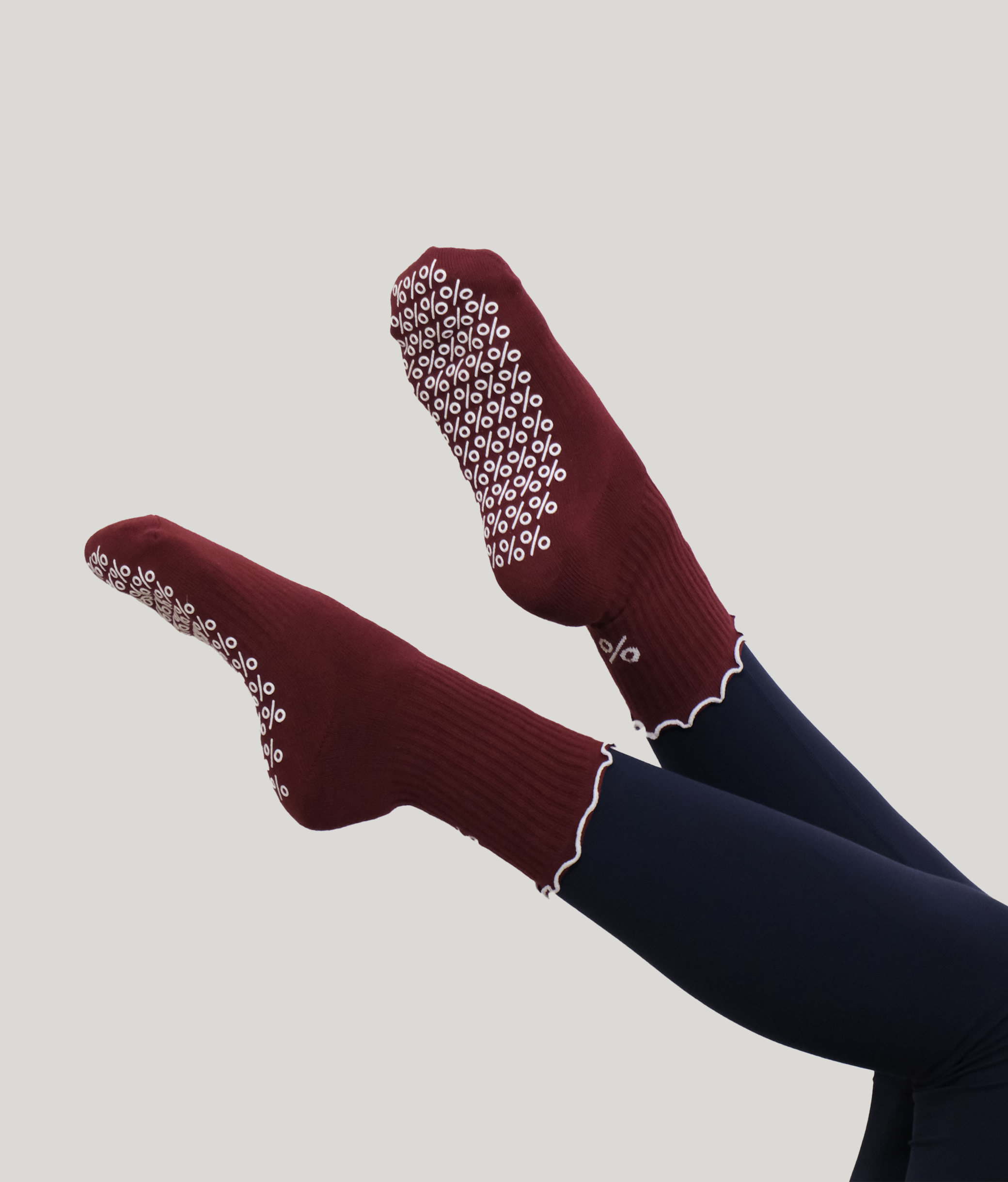 Frill Top Pilates Grip Socks - Dark Red Burgundy