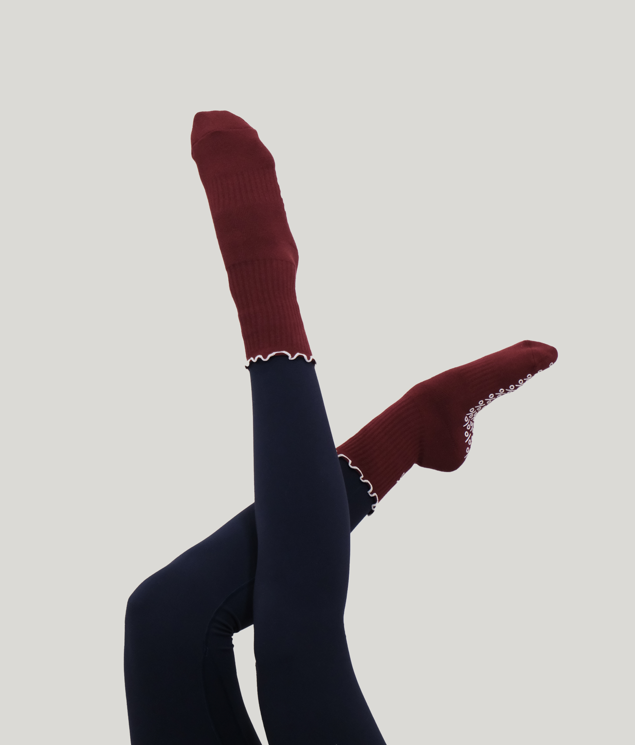 Frill Top Pilates Grip Socks - Dark Red Burgundy