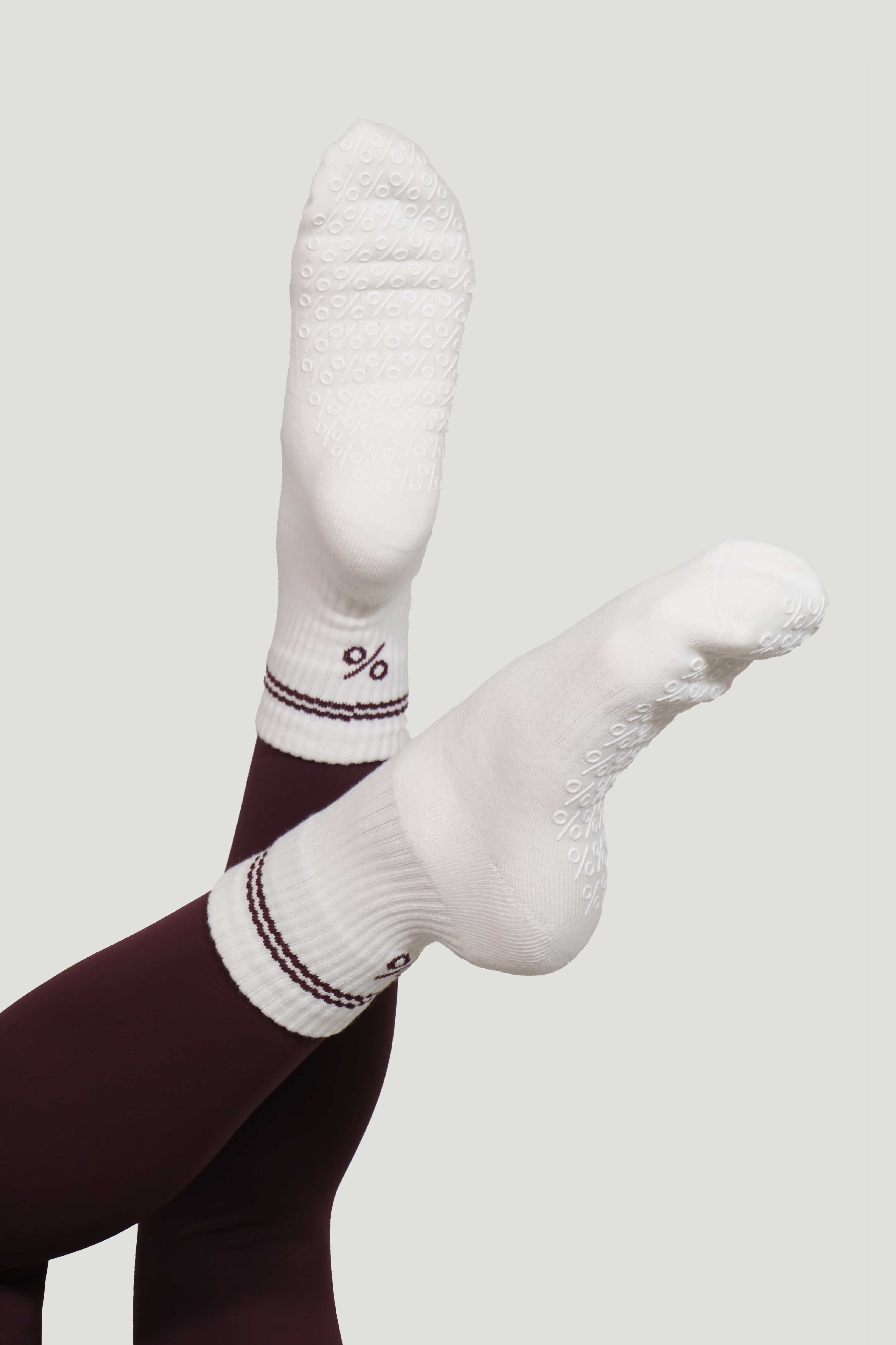 Percent Pilates Socks - Cream and Cherry Red